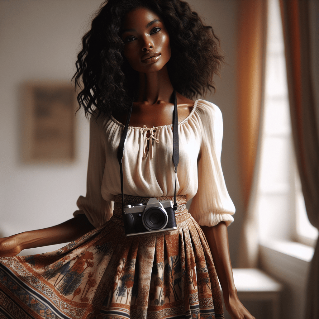 black woman in travel skirt